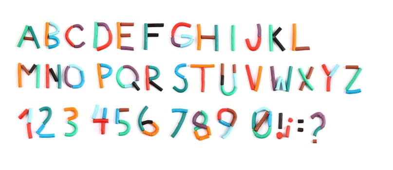 plasticine color alphabet isolated on the white background
