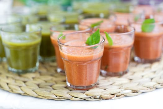 Assortment verrines with tomato and zucchini wedding starter