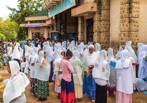 Bahir Dar, Ethiopia - April 21st, 2019: Celebrating Easter in Bahir Dar, peoples fill the streets, women adorned in white scarves, reflecting the traditions and festive atmosphere of the occasion.
