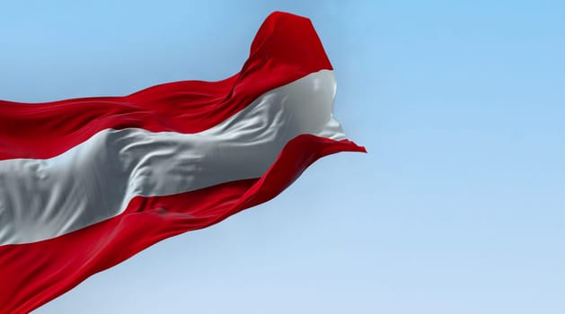 The national flag of Austria waving on a clear day. Three equal horizontal bands: white, red upper & lower, middle band. 3d illustration render. Rippled fabric.