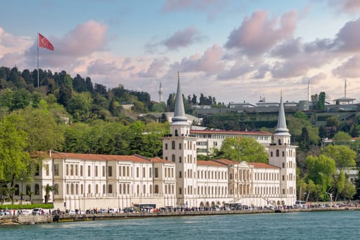 Kuleli Military High School, or Kuleli Askeri Lisesi, on shore of Bosphorus strait near to Bosphorus bridge, Istanbul, Turkey