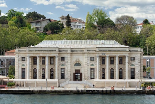 Morning view in a spring day of Kabatas Boys High School, Kabatas Erkek Lisesi Egitim Vakfi building, suited by Bosphorus Strait in Ortakoy, Besiktas, Istanbul, Turkey