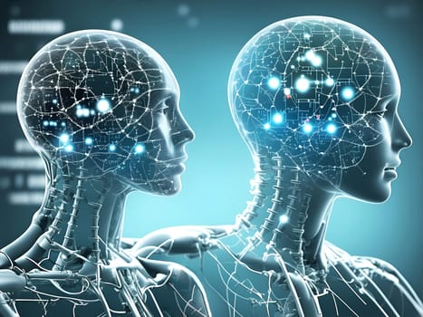Two people who are similarly x-rayed, emblematic of artificial intelligence.