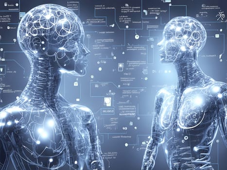 Two people who are similarly x-rayed, emblematic of artificial intelligence.