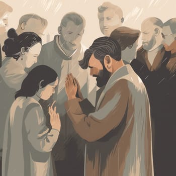 Experience the solemnity and reflection of Ash Wednesday with this image of people receiving ashes on their foreheads at a church service to mark the start of Lent. The color palette of browns and greys conveys a sense of solemnity and reflection, while the simple and uncluttered composition style puts the focus on the individual receiving the ashes.
