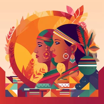 Celebrate Indigenous Peoples' Day with this image that celebrates the richness and diversity of indigenous cultures. Featuring elements such as traditional dress, crafts, and nature, this image highlights the beauty and spirituality of indigenous peoples. The color palette of earth tones, greens, and reds evokes the natural beauty and connection to the earth that is central to many indigenous cultures. People are seen participating in traditional ceremonies and practices, while symbols of unity and respect remind us of the importance of honoring and preserving indigenous cultures and traditions.