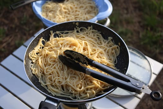 Pan in the preparation of spaghetti Alio Alio  Theme picture Croatia / Hrvatska / Croatia 2023