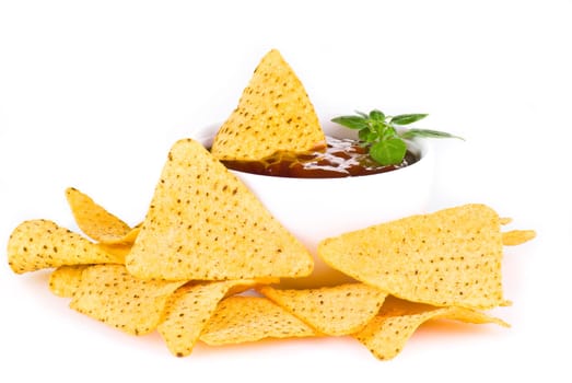 Nachoc chips with barbecue sauce - isolated