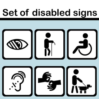 Set of disabled signs