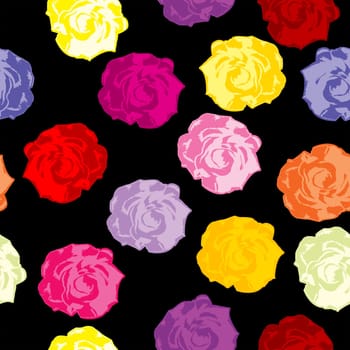 Seamless pattern with colored roses on black background