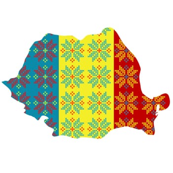 Map of Romania with flag and ethnic motifs