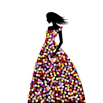 Stylized woman with dress made of colored roses