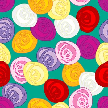 Seamless pattern with colored stylized roses