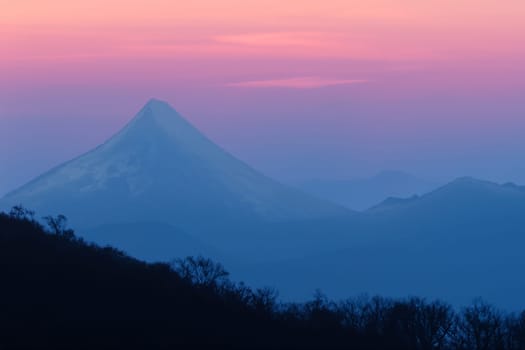 View of landscape nature and mountain with sunlight and sunset or sunrise in twilight, Ai Generate