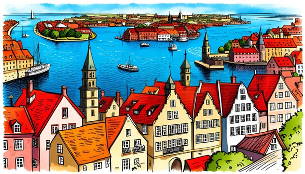 Aerial view of Copenhagen by day, Denmark - Generative AI