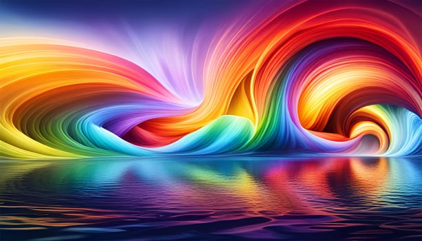 Colorful abstract wave of smoke upon water horizon - Generative AI