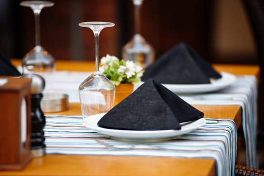 Luxury restaurant table setting for dinner.