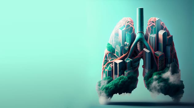 Green lung with forest and city, trees for fresh healthy breathing air, environment concept, connect to nature, generative AI