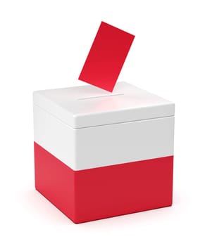 Inserting vote into the ballot box with the flag of Poland