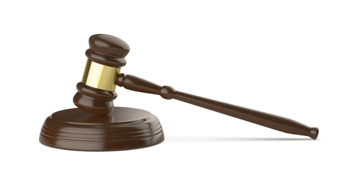Wooden gavel on white background