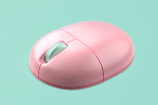 Pink wireless computer mouse on green background
