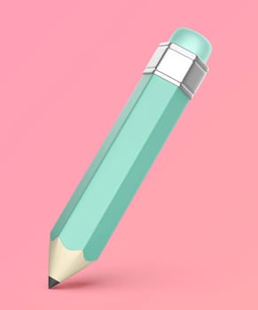 Cartoon style pencil with eraser on pink background