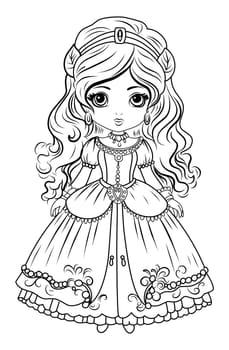 Princess coloring page. Coloring page princess in a crown and royal clothes.