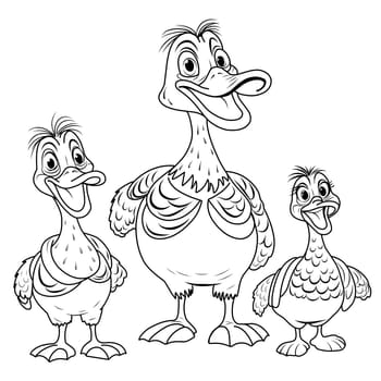 Duck coloring page. cartoon ducklings linear illustration for coloring