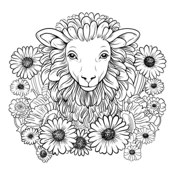 COLORING PAGE sheep. Sheep cute funny character linear illustration childrens for coloring. Sheep farm