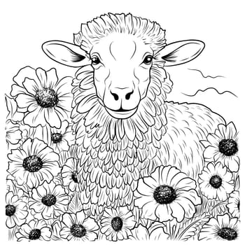COLORING PAGE sheep. Sheep cute funny character linear illustration childrens for coloring. Sheep farm
