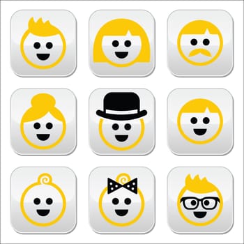 Vector labels set of blond hair people isolated on white