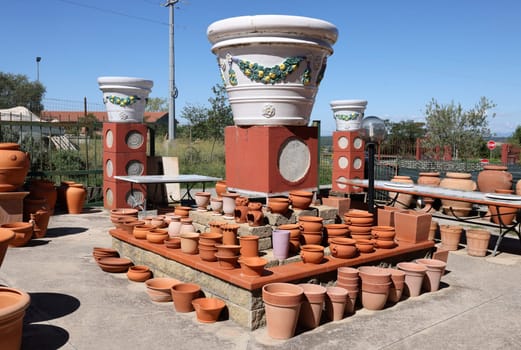Pienza, Italy - September 12, 2022: Shop with typical Italian ceramics near Pienza