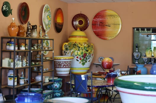 Pienza, Italy - September 12, 2022: Shop with typical Italian ceramics near Pienza