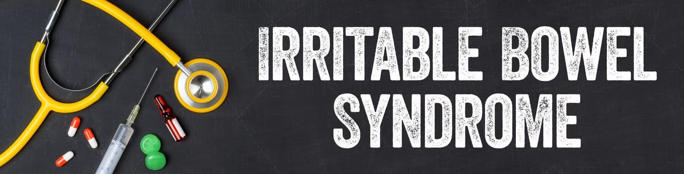 Stethoscope and pharmaceuticals on a blackboard - Irritable Bowel Syndrome