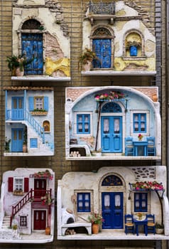 Rethymnon, Crete, Greece - Sept 18, 2021: A shop window with handmade regional souvenirs in Rethymnon, Crete, Greece