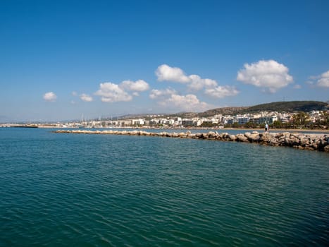 Breakwater at the entrance to the port of Rethymnon, Crete, Greece