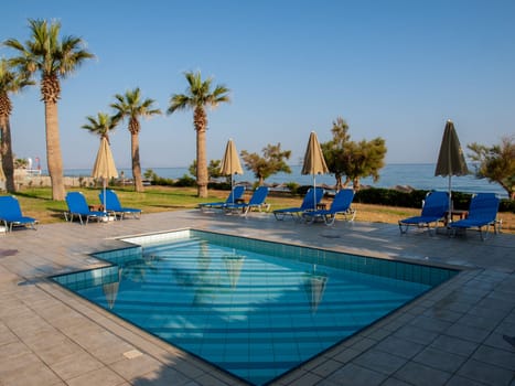 Rethymnon, Crete, Greece - Juni 15, 2022: Swimming pool for children at hotel in Rethymnon on Crete, Greece