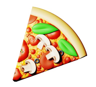 3D image of a vegetarian pizza with mushrooms isolated on a white background
