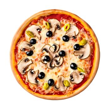 vegetarian pizza with mushrooms isolated on a white background