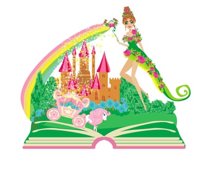 Illustration of a fairy and enchanted carriage  appearing from the book