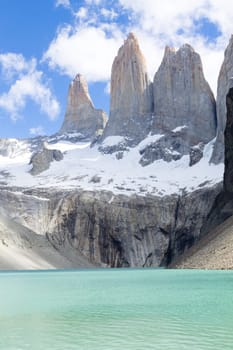 Base Las Torres viewpoint, Torres del Paine, Chile. Chilean Patagonia landscape.