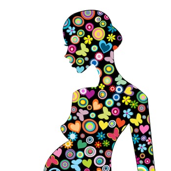 Beautiful pregnant woman profile patterned with flowers