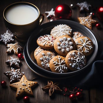 Variety of christmas cookies, sweets with star anise and cinnamon, traditional holiday baking, homemade gingerbread, generative AI