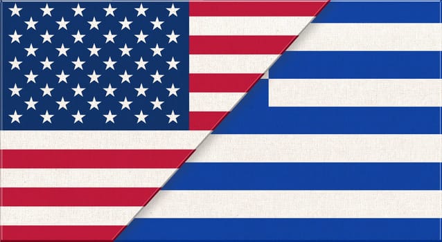 Flags of USA and Germany. American and German national flags on fabric surface. Flag of USA and Germany - 3D illustration. diplomatic relations between two countries. Fabric flag of country