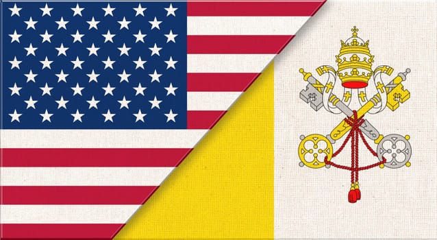 Flags of USA and Germany. American and German national flags on fabric surface. Flag of USA and Germany - 3D illustration. diplomatic relations between two countries. Fabric flag of country