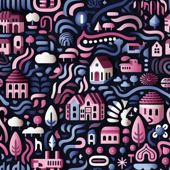 Stylish stylized illustration in pink and dark blue with hidden details (tiled)