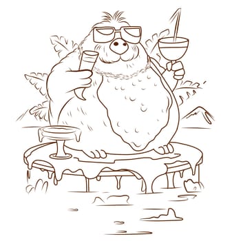 Walrus on the beach. North Pole world.Simple line illustration for coloring walrus.Coloring page