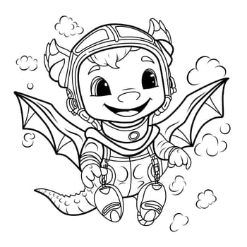 Cute dragon pilot.Simple line illustration for coloring.Dragon year 2024 coloring page.