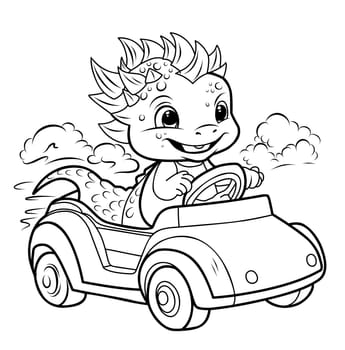 Cute dragon on the car.Simple line illustration for coloring.Dragon year 2024 coloring page