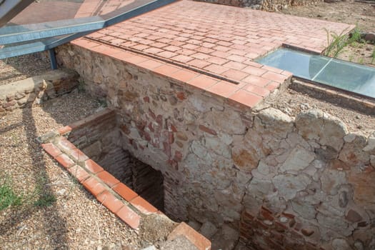 Torreaguila Roman Villa remains, Barbano, Badajoz, Spain. summer underground room